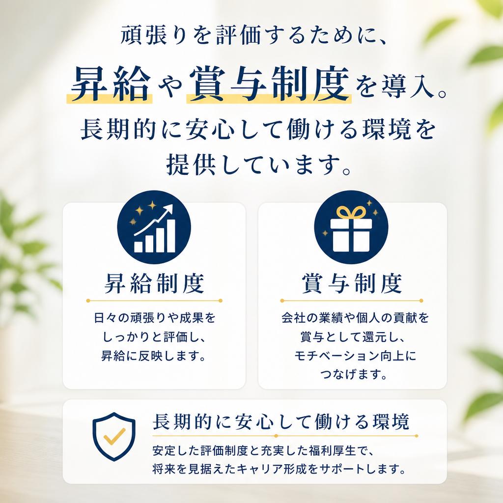 昇給・賞与がある働きやすい職場